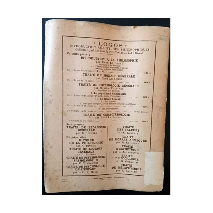 1. Traité de psychologie générale II Le génie humain de Maurice Pradines aux éditions Presses universitaire de France