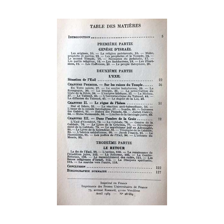 1. N°750 Que sais je ? Histoire du judaïsme de André Chouraqui aux éditions Presses universitaires de France