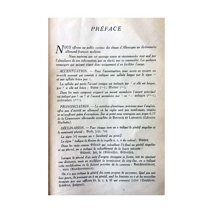 1. Dictionnaire Allemand-Français de F.Bertaux et E.Lepointe aux éditions Librairie Hachette 1941