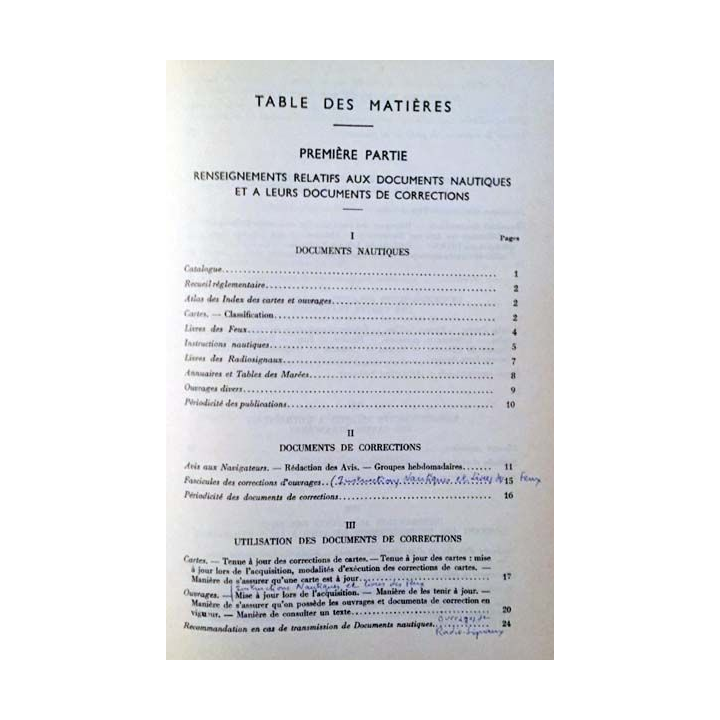 1. Renseignement relatifs aux documents nautiques et à la navigation du service hydrographique de la marine