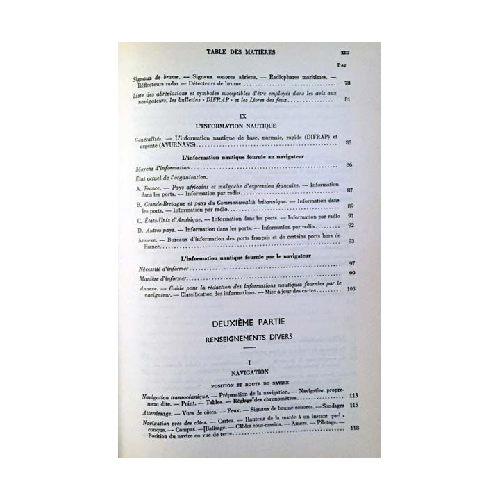 1. Renseignement relatifs aux documents nautiques et à la navigation du service hydrographique de la marine