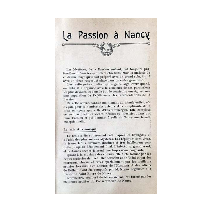 1. Théâtre de la passion Nancy livret officiel 1931 aux éditions Bailly & Wettstein