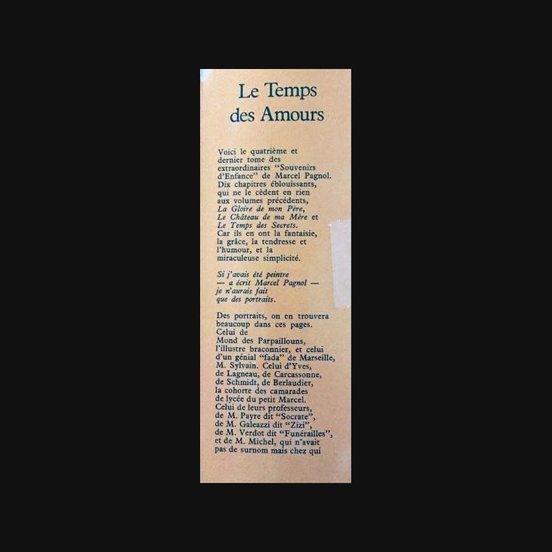 Le temps des Amours de Marcel Pagnol aux éditions Julliard