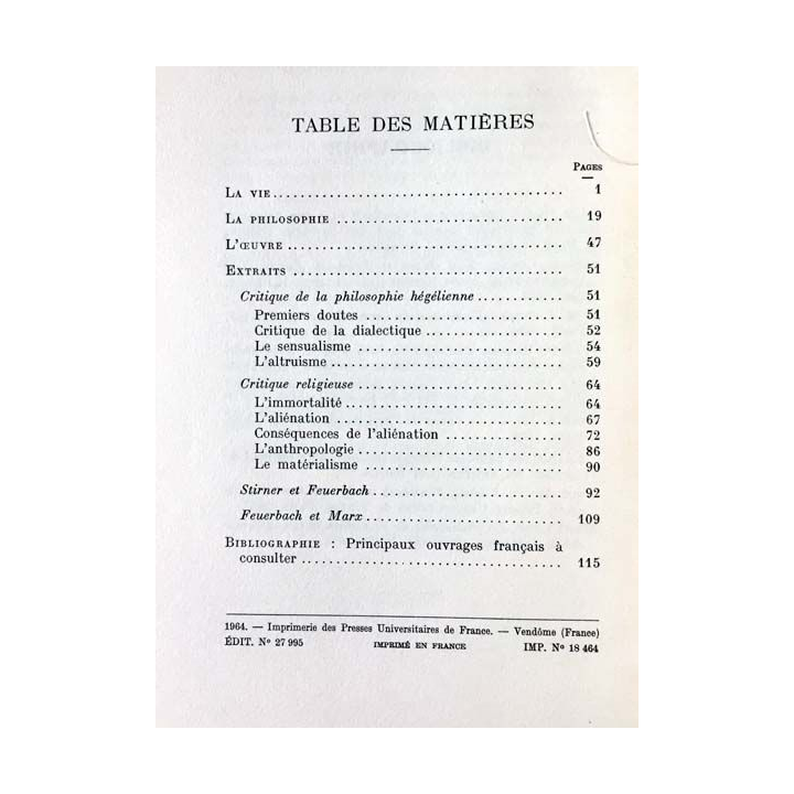 1. Feuerbach sa vie, son oeuvre avec un exposé de sa philosophie de Henri Arvon