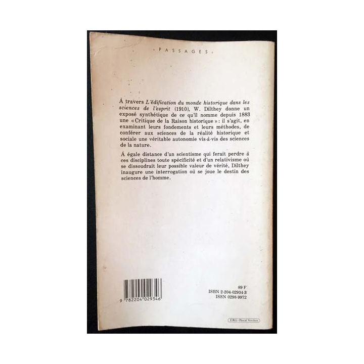 1. L'édification du monde historique dans les sciences de l'esprit de Wilhelm Dilthey aux éditions du Cerf