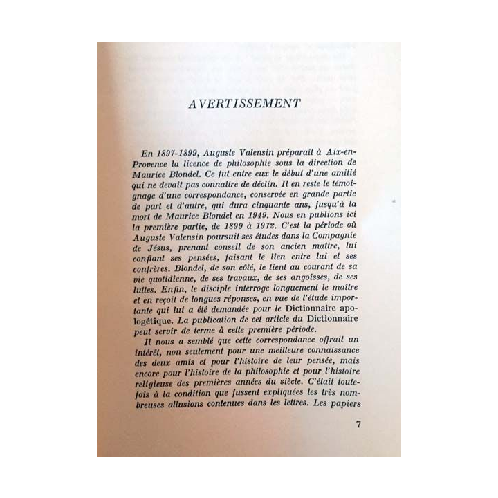 1. Correspondance 1899-1912 de Maurice Blondel et Auguste Valensin aux éditions Aubier