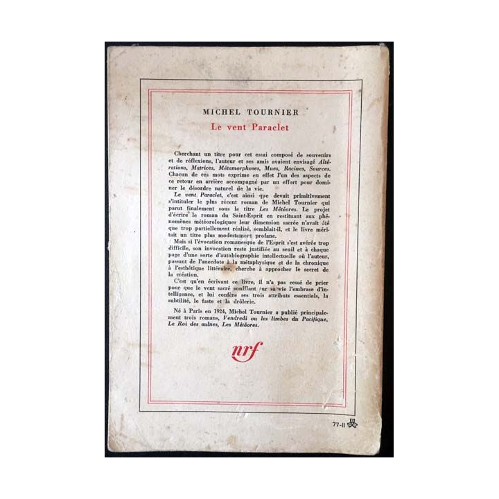 1. Le vent Paraclet de Michel Tournier aux éditions Gallimard