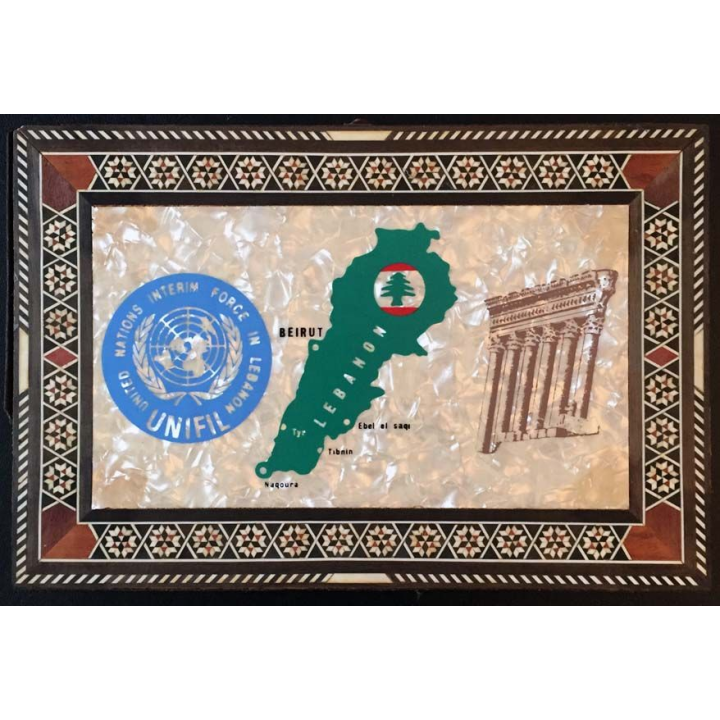Plaque souvenir sur bois de l'ONU au LIBAN UNIFIL