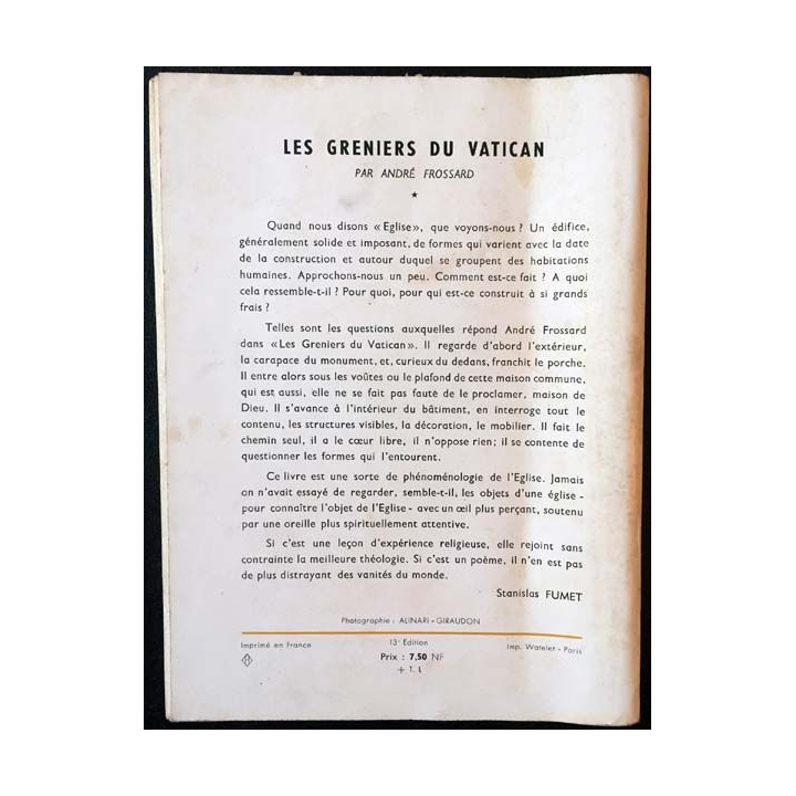 1. Les greniers du Vatican de André Frossard aux éditions librairie Arthème Fayard