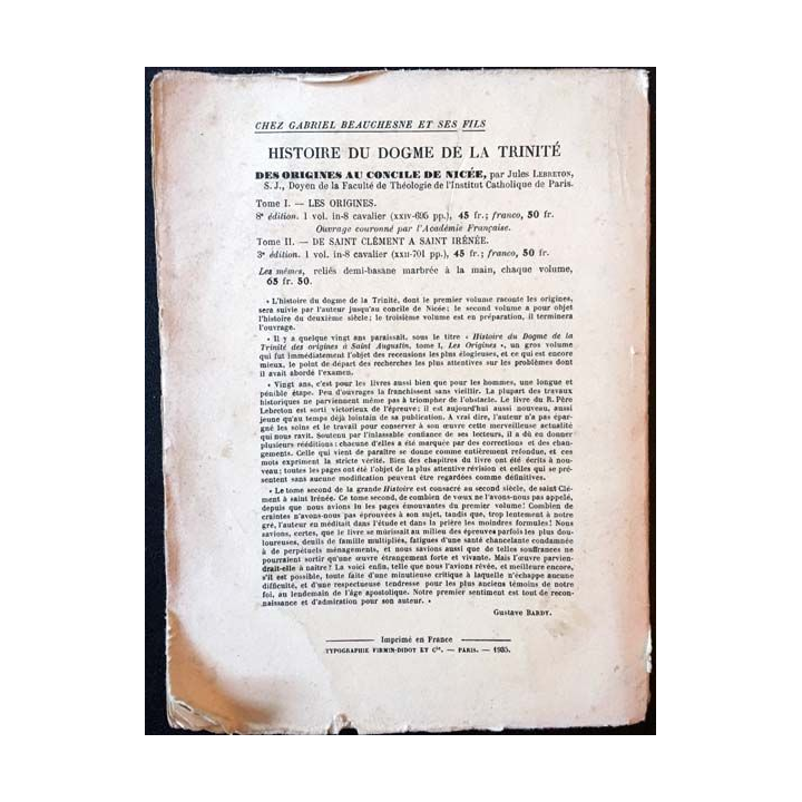 1. La vie et l'enseignement de Jésus Christ notre Seigneur Tome I de Jules Lebreton Édition Gabriel Beauchesne et ses fils