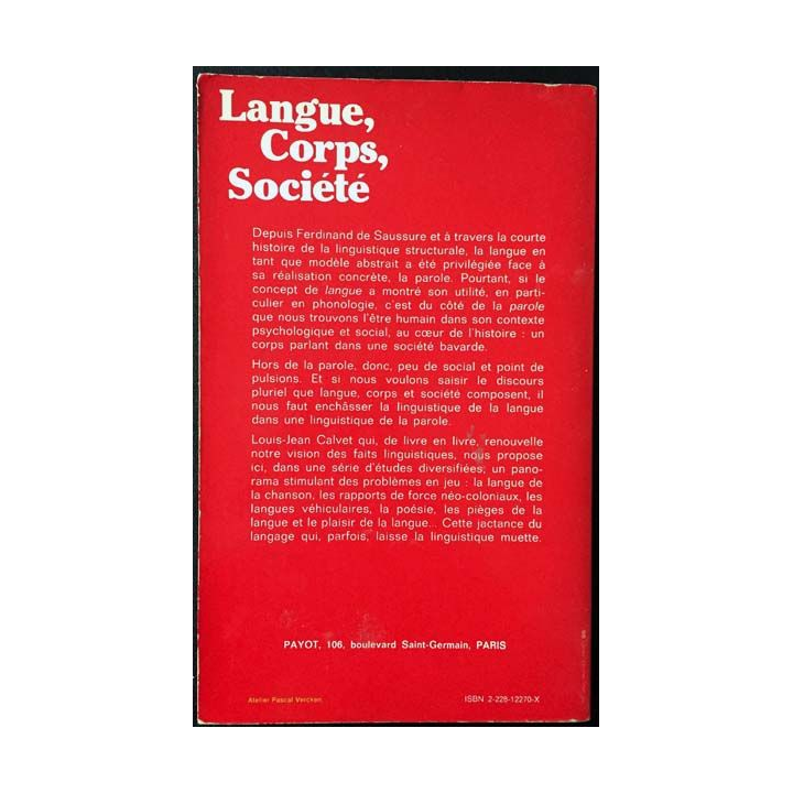 1. Langue, corps, société de Louis-Jean Calvet aux éditions Payot