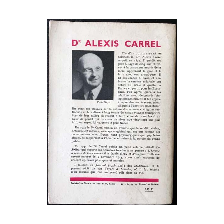 1. Le voyage de Lourdes de Alexis Carrel aux éditions Plon
