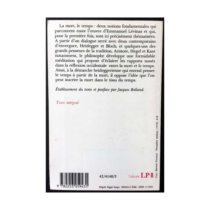 1. La mort et le temps de Emmanuel Lévinas aux éditions de L'herne