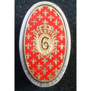DRAGONS : insigne métallique du 6° régiment de dragons de fabrication Drago Paris G. 1017 en émail deux boléros