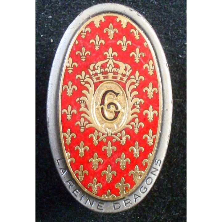 DRAGONS : insigne métallique du 6° régiment de dragons de fabrication Drago Paris G. 1017 en émail deux boléros