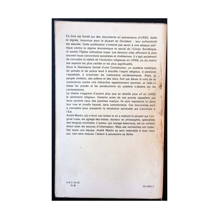 1. Les croyances en URSS l'Église officielle contestée persécutions & procès de André Martin aux éditions Fayard