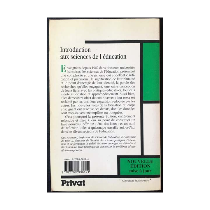 1. Introduction aux sciences de l'éducation de Guy Avanzini aux éditions Privat