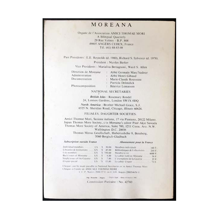 1. Thomas More gazette n°4 Moreana volume XIX