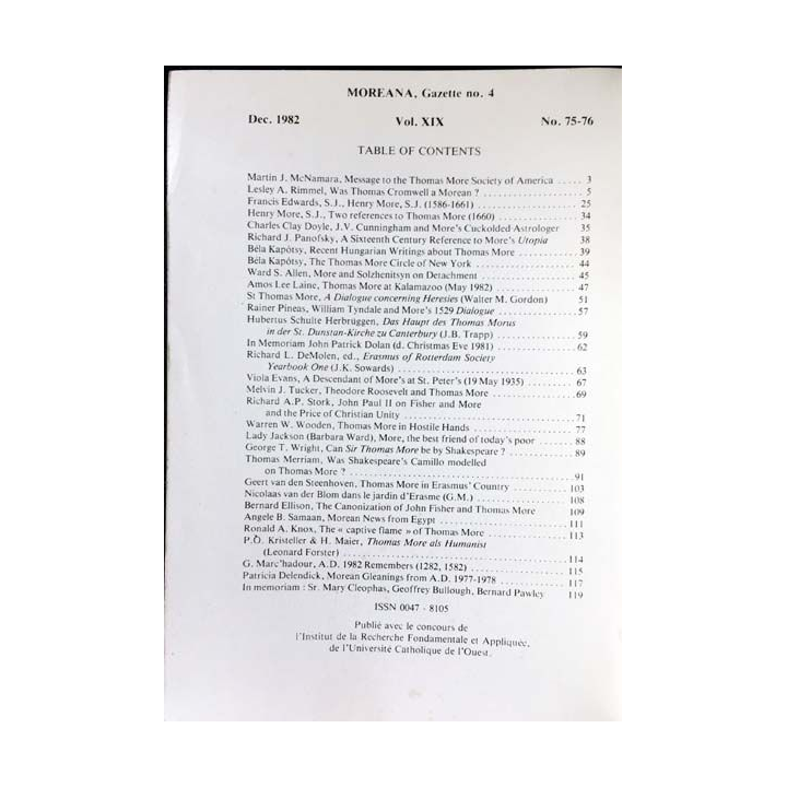 1. Thomas More gazette n°4 Moreana volume XIX