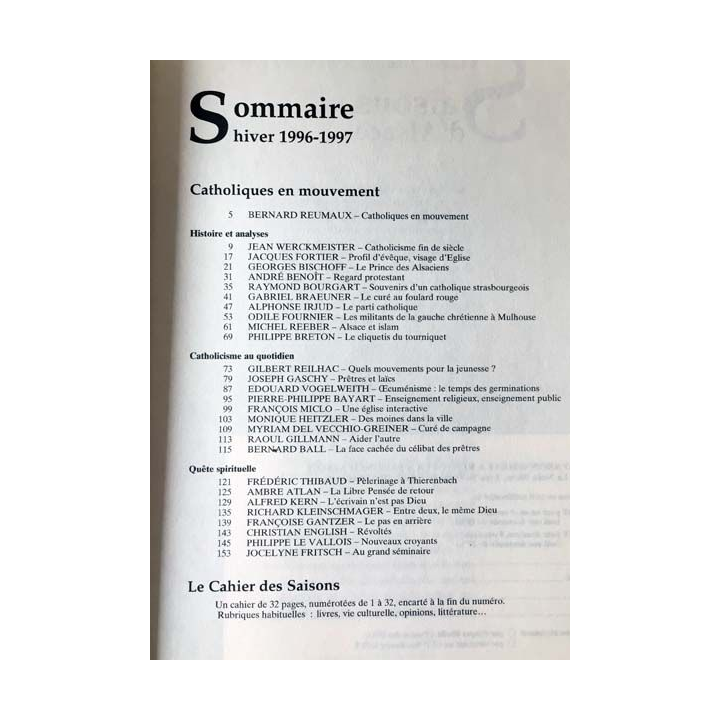 1. Saisons d'Alsace hiver 1996/1997 - Catholiques en mouvement