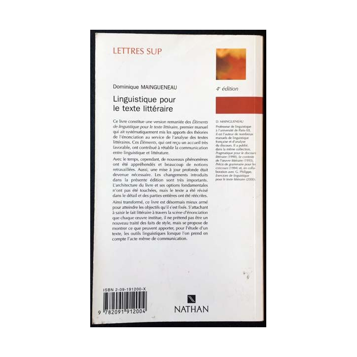 1. Linguistique pour le texte littéraire de Dominique Maingueneau aux éditions Nathan