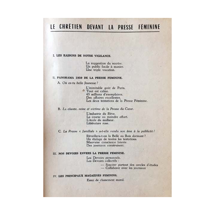 1. Le chrétien devant La presse féminine de M.-P. Defossez aux éditions C.T.I.C. 1959