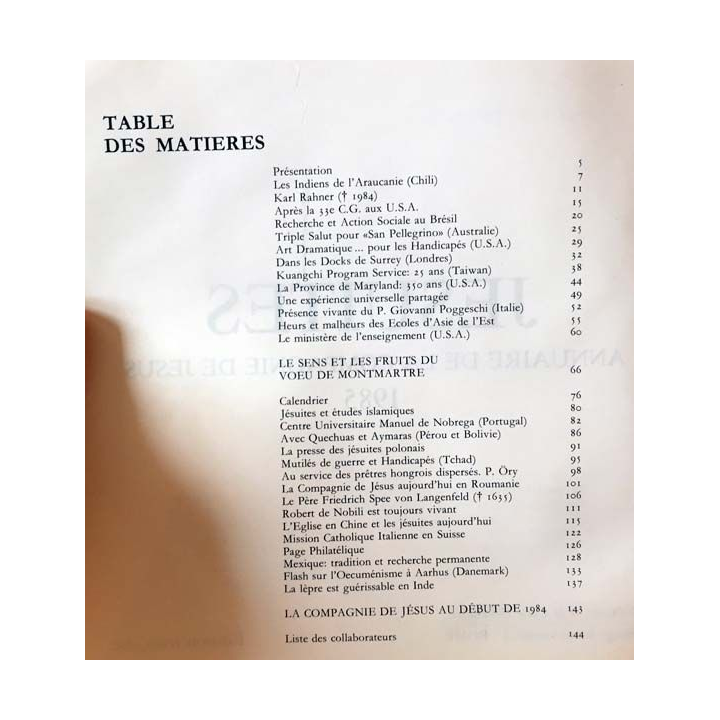 1. Jésuites annuaire de la compagnie de Jésus 1985 aux éditions de la Curie Généralice
