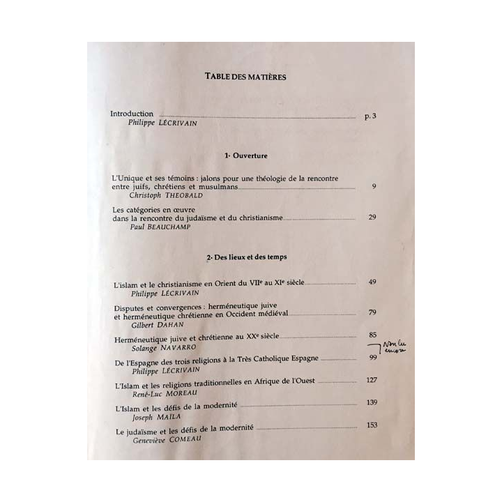 1. L'unique et ses témoins Judaïsme, christianisme et islam, histoire et théologie d'une rencontre Édition Médiasèvres