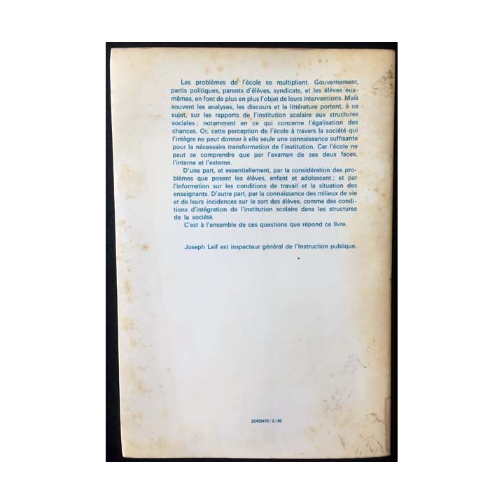 1. Où va l'école ? de Joseph Leif aux éditions Presses universitaires de France