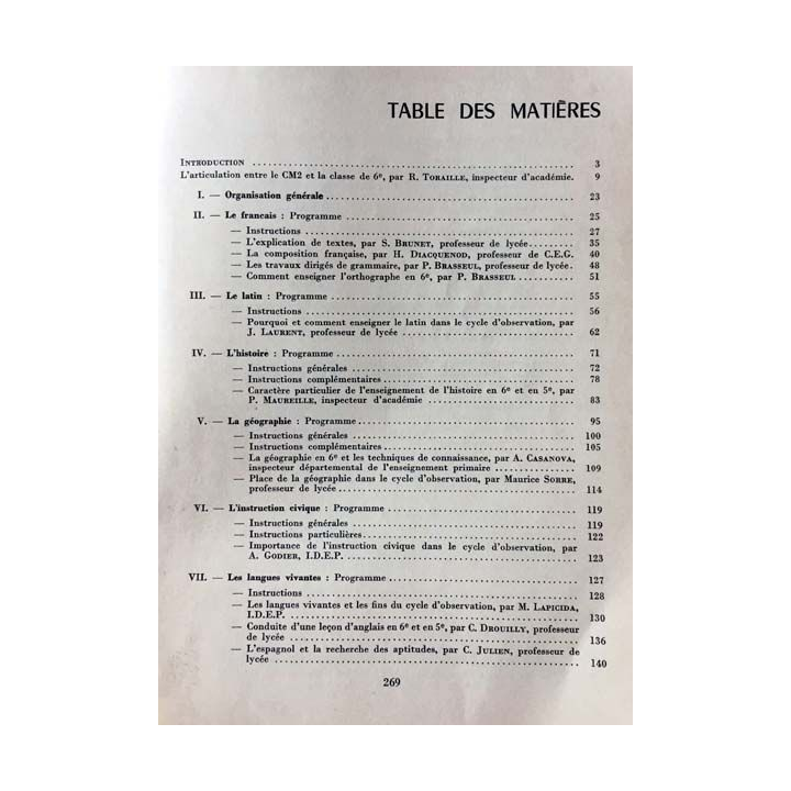 1. L'enseignement dans le cycle d'observation sous la direction de M. Rouchette et J. Jacquier Édition librairie A. Colin