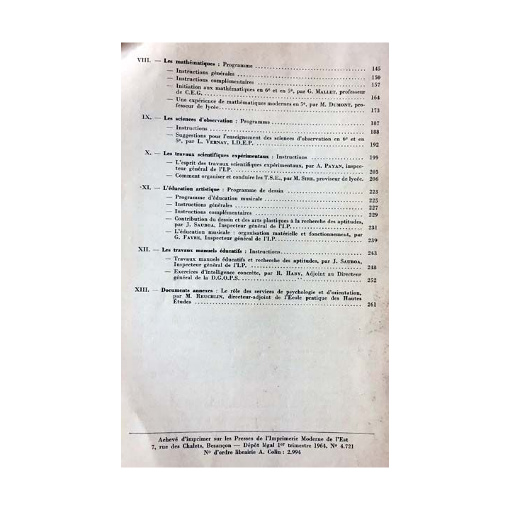 1. L'enseignement dans le cycle d'observation sous la direction de M. Rouchette et J. Jacquier Édition librairie A. Colin