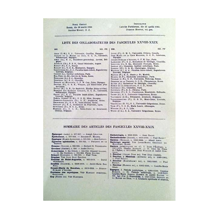 1. Dictionnaire de spiritualité ascétique et mystique Doctrine et Histoire FASCICULES XXVIII - XXIX