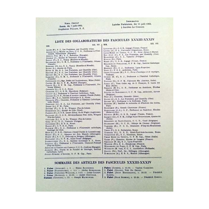 1. Dictionnaire de spiritualité ascétique et mystique Doctrine et Histoire FASCICULES XXXIII - XXXIV Faber - Foi