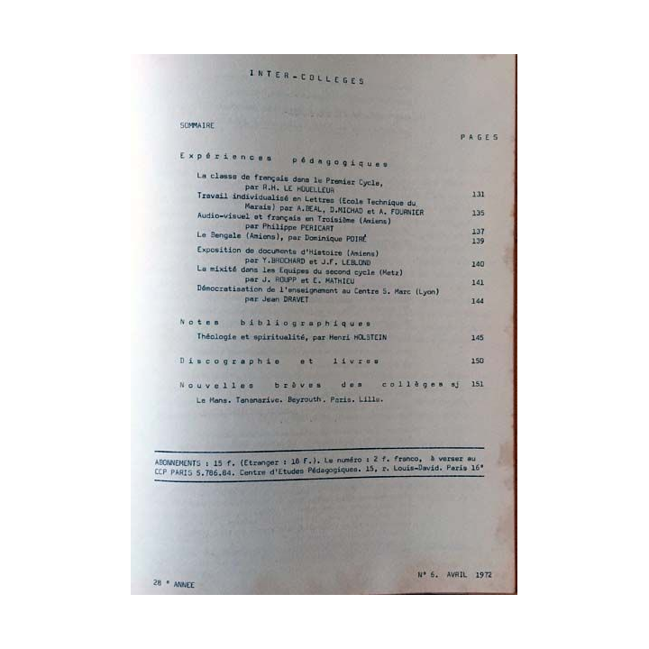 1. C.E.P Inter-collèges 1971-1972 aux éditions Centre d'études pédagogiques