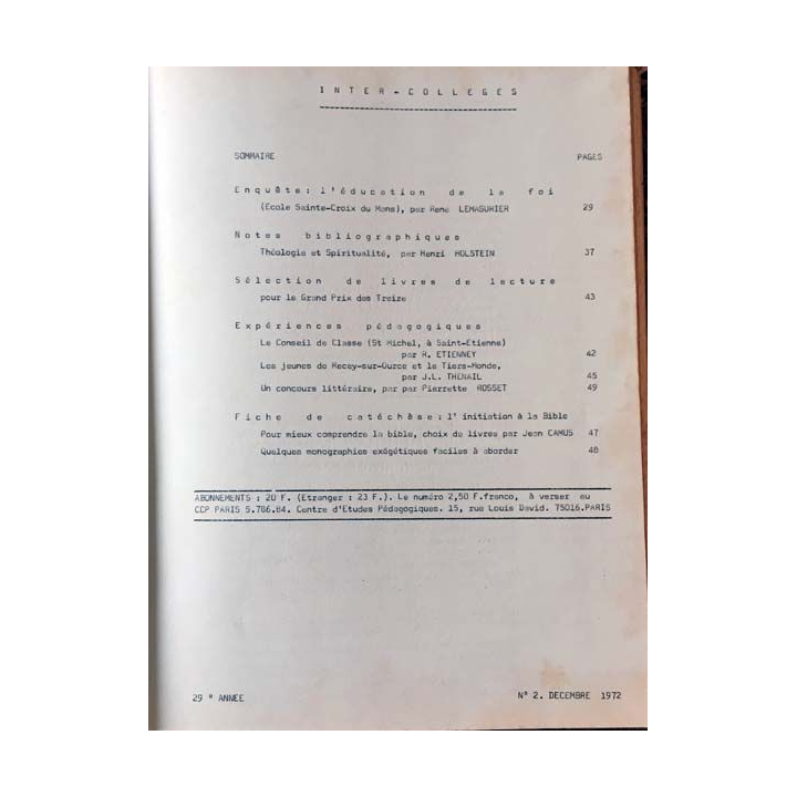 1. C.E.P Inter-collèges 1972-1973 aux éditions Centre d'études pédagogiques