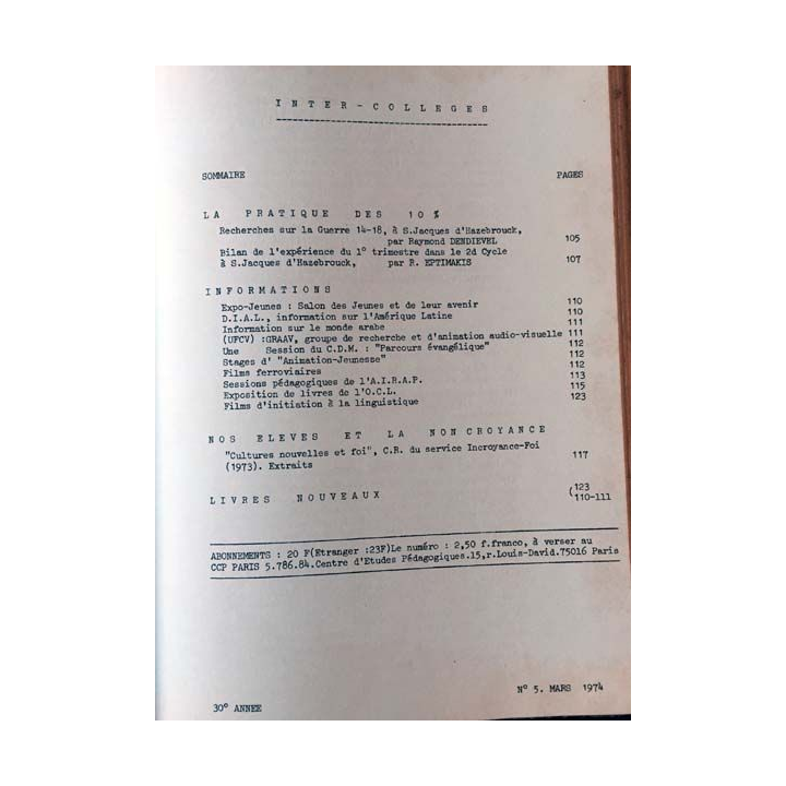 1. C.E.P Inter-collèges 1973-1974 aux éditions Centre d'études pédagogiques