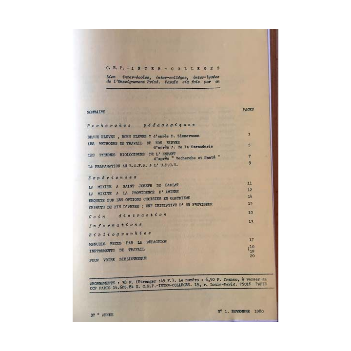 1. C.E.P Inter-collèges 1980-1981 aux éditions Centre d'études pédagogiques