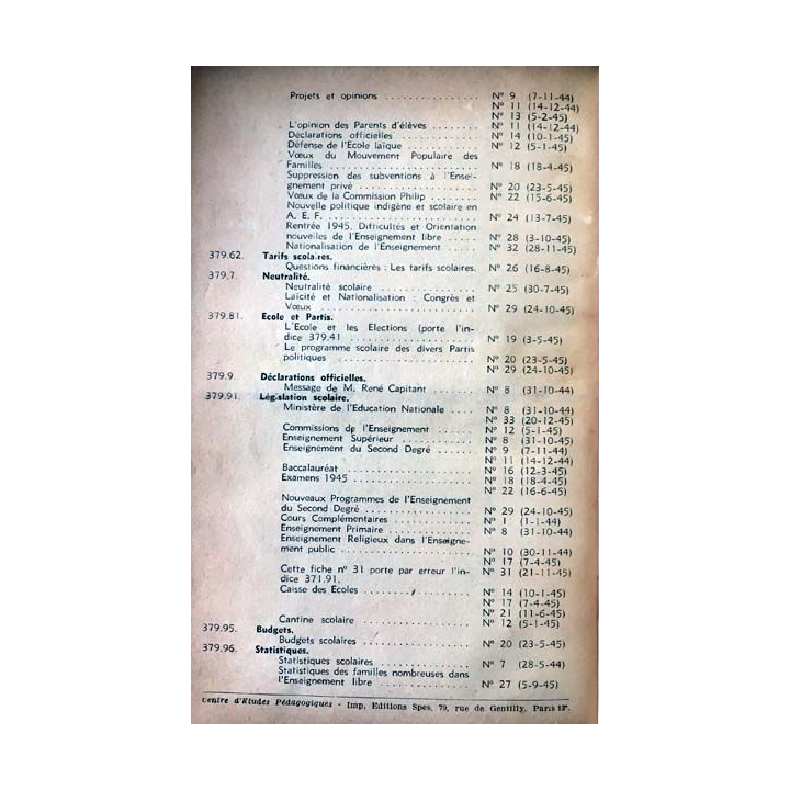 1. Documents pédagogiques 1945 aux éditions SPES