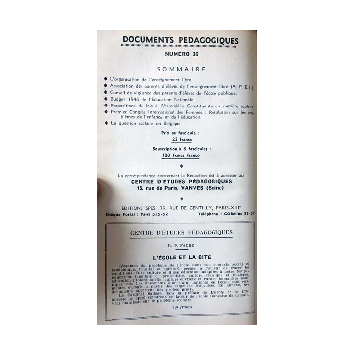 1. Documents pédagogiques 1946 aux éditions SPES