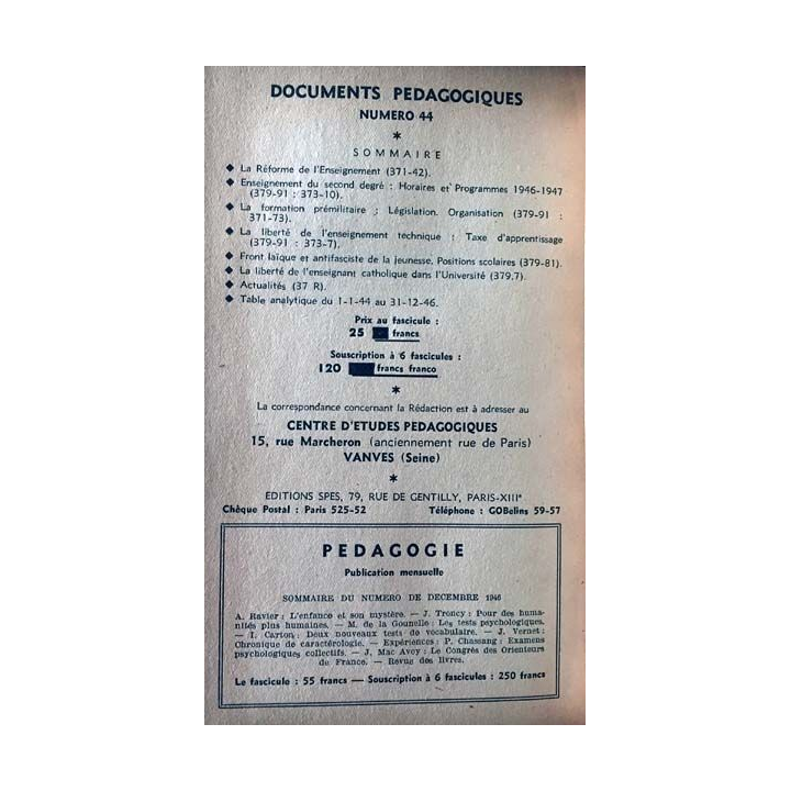 1. Documents pédagogiques 1946 aux éditions SPES