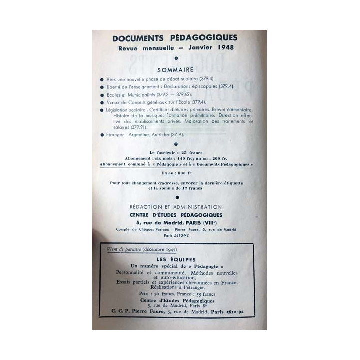 1. Documents pédagogiques 1948 aux éditions SPES
