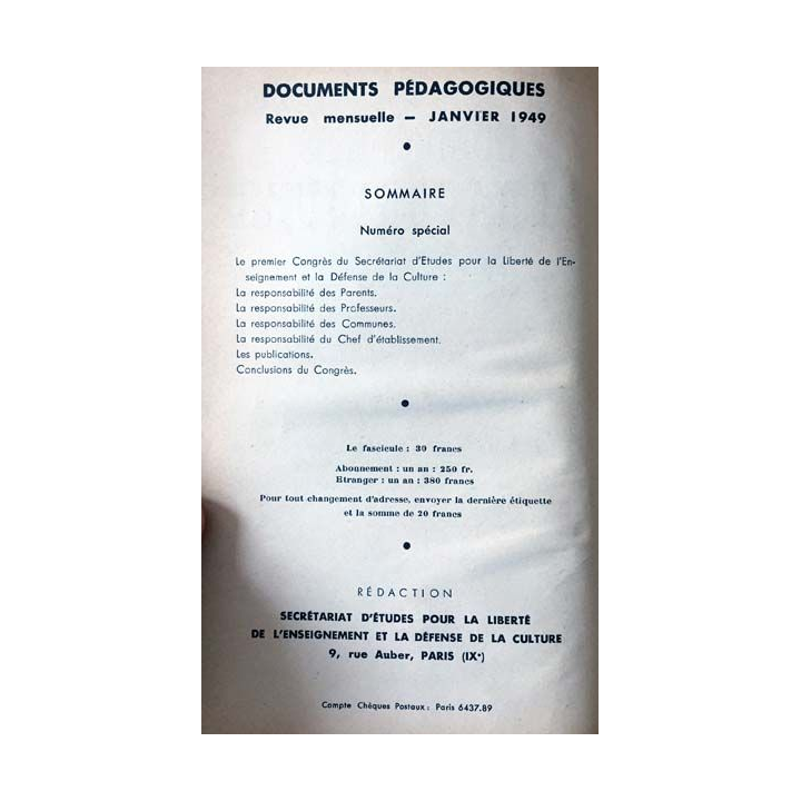 1. Documents pédagogiques 1949 aux éditions SPES