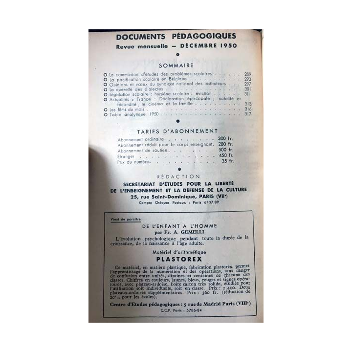 1. Documents pédagogiques 1950 aux éditions SPES