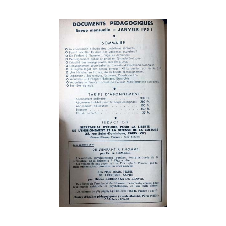 1. Documents pédagogiques 1951 aux éditions SPES