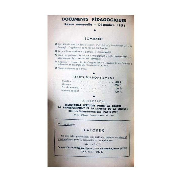 1. Documents pédagogiques 1951 aux éditions SPES