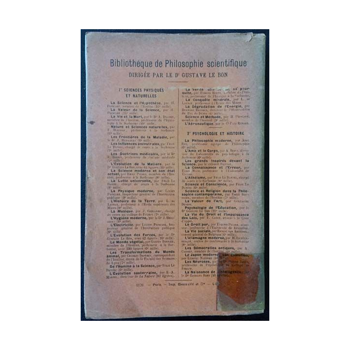 1. Psychologie de l'Éducation de Dr Gustave Le Bon aux éditions Ernest Flammarion 1909