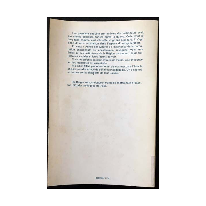1. Les instituteurs d'une génération à l'autre de Ida Berger aux éditions Presses universitaire de France