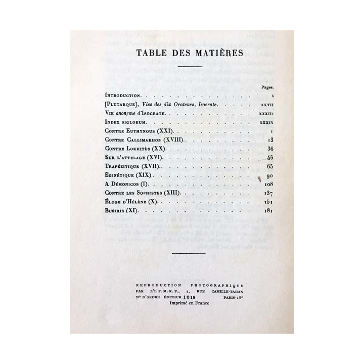 1. Isocrate Discours Tome I de Georges Mathieu et Émile Brémond aux éditions "Les belles Lettres"
