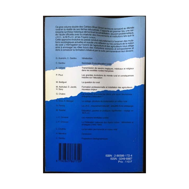 1. L'éducation rurale du cahiers Binet Simon aux éditions érès