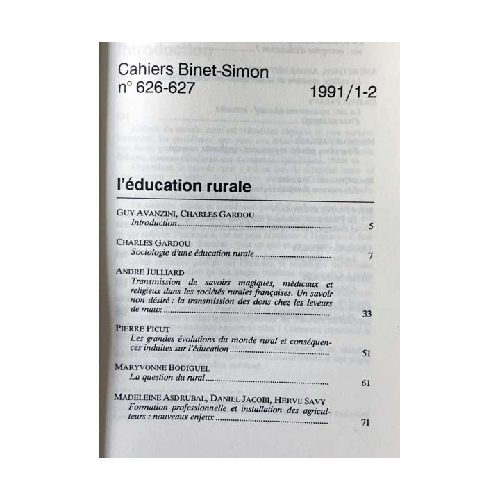 1. L'éducation rurale du cahiers Binet Simon aux éditions érès